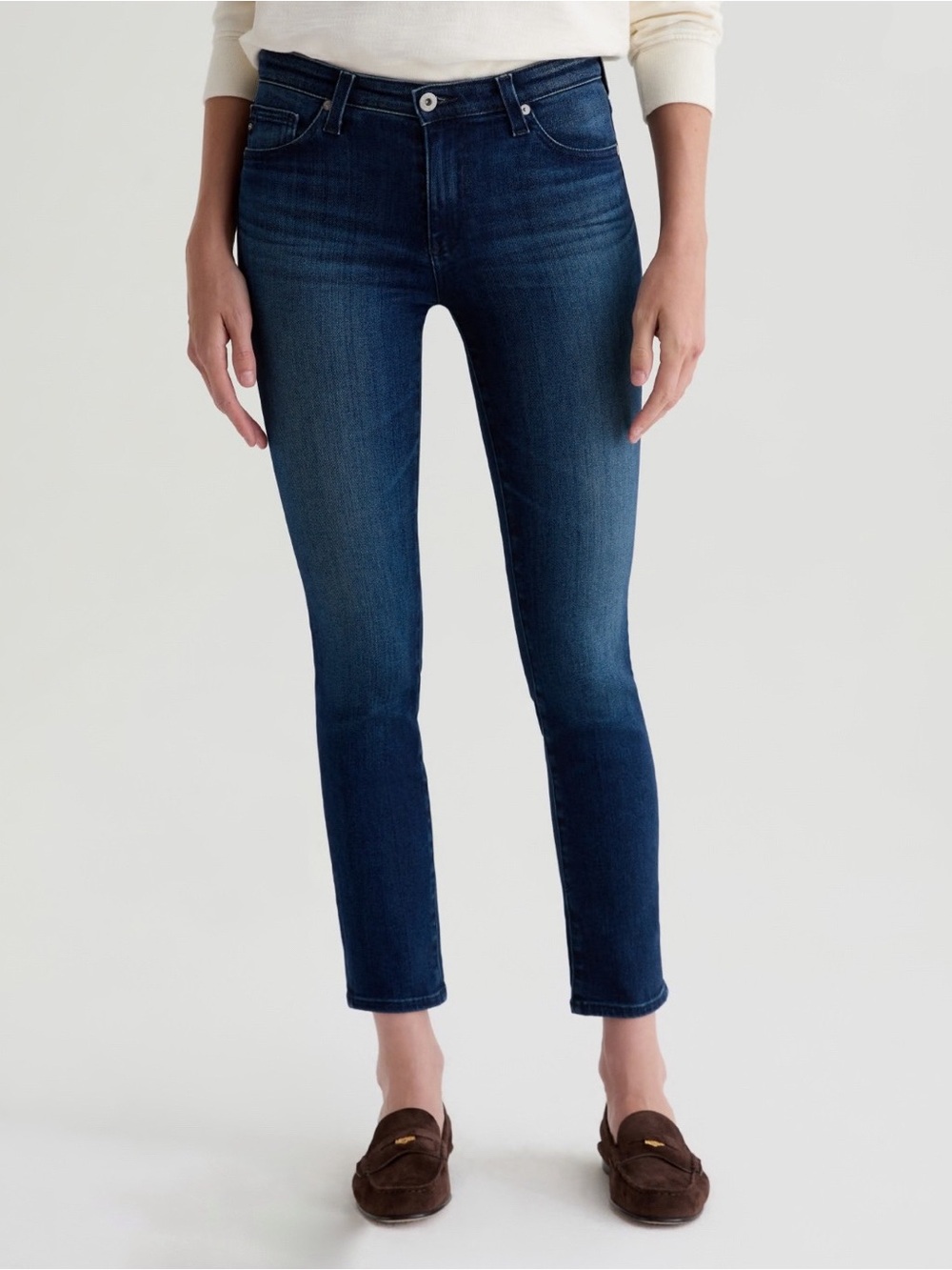 AG PRIMA Mid-Rise Cigarette Jeans in Dark Wash Y2K Stretch Denim Ankle-Length